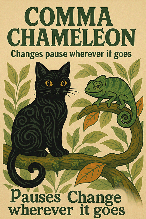 Comma Chameleon Funny Classroom Poster - Grammar Cat Humor